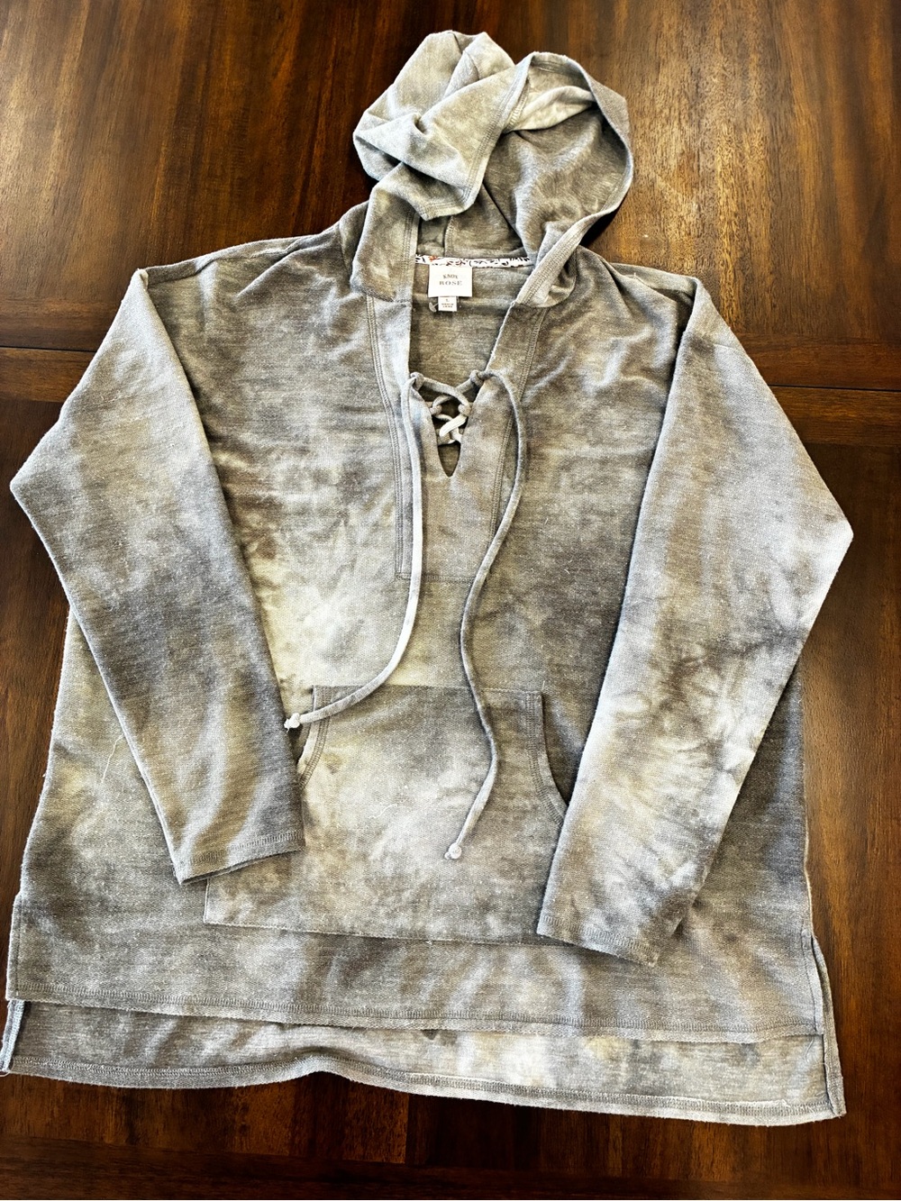 Knox Rose Gray Tie-Dye Lace-Up Hoodie